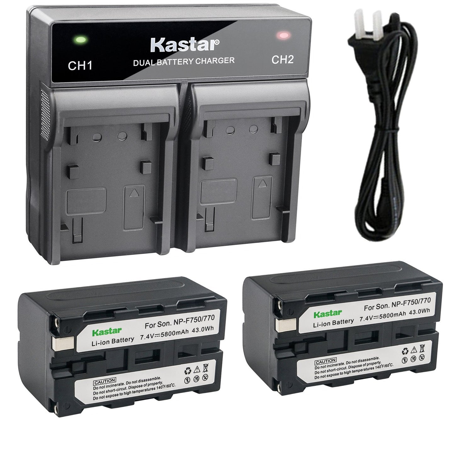 Kastar 2X Battery + Fast Dual Charger Replacement for Sony NP-F770 NP-F970 NP-F960 NP-F975 NP-F570 NP- F750, DCM-M1 HDR-FX1 DCR-VX2100E HXR-NX3, CN160