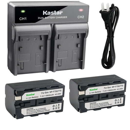 Kastar 2X Battery + Fast Dual Charger Replacement for Sony NP-F770 NP-F970 NP-F960 NP-F975 NP-F570 NP- F750, DCM-M1 HDR-FX1 DCR-VX2100E HXR-NX3, CN160