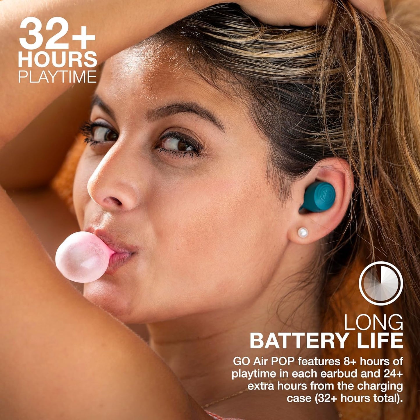 JLab Go Air Pop+, True Wireless Earbuds, Bluetooth Earbuds with Microphone, Dual Connect, USB-C Charging Case, Teal