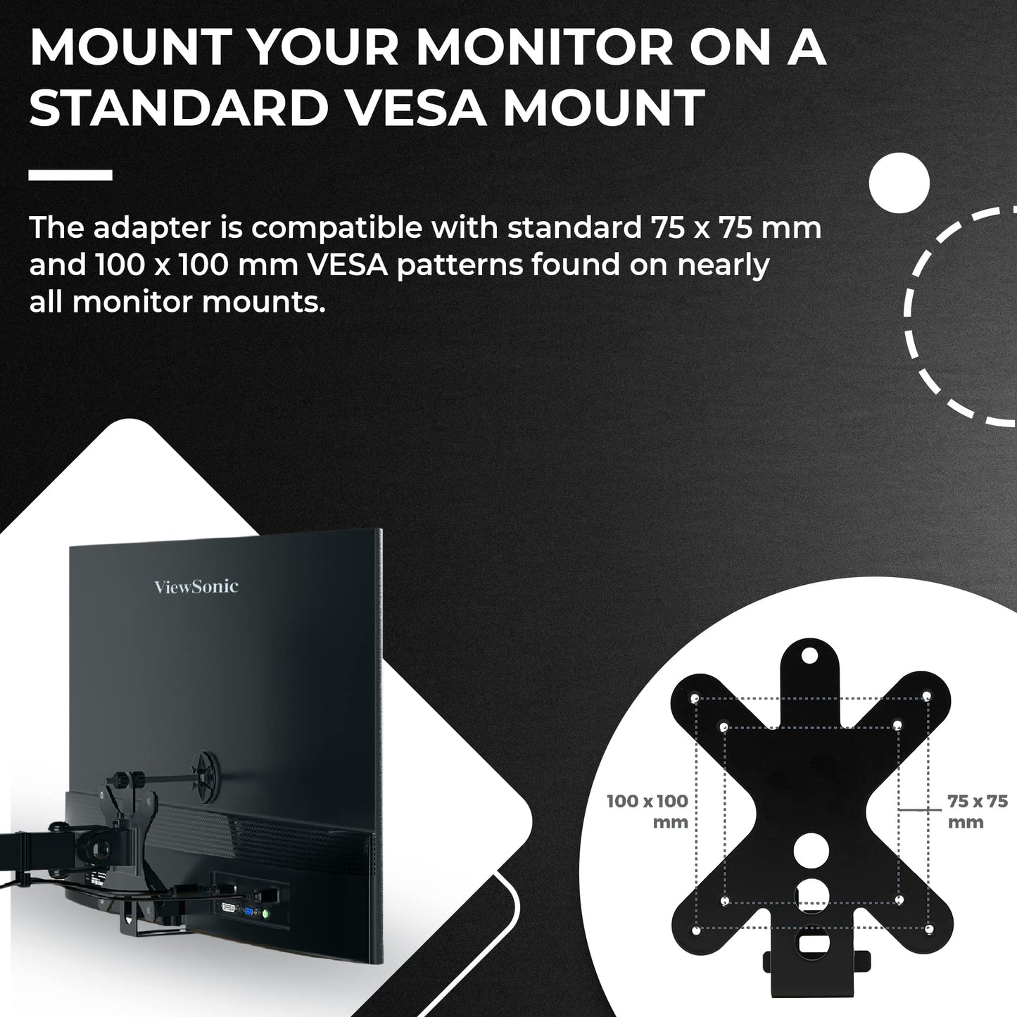 HumanCentric VESA Mount Adapter Compatible with Viewsonic Models VX2776-smhd, VX2476-smhd, VX2376-smhd, and VX2276-smhd, Does not Work with Monitor