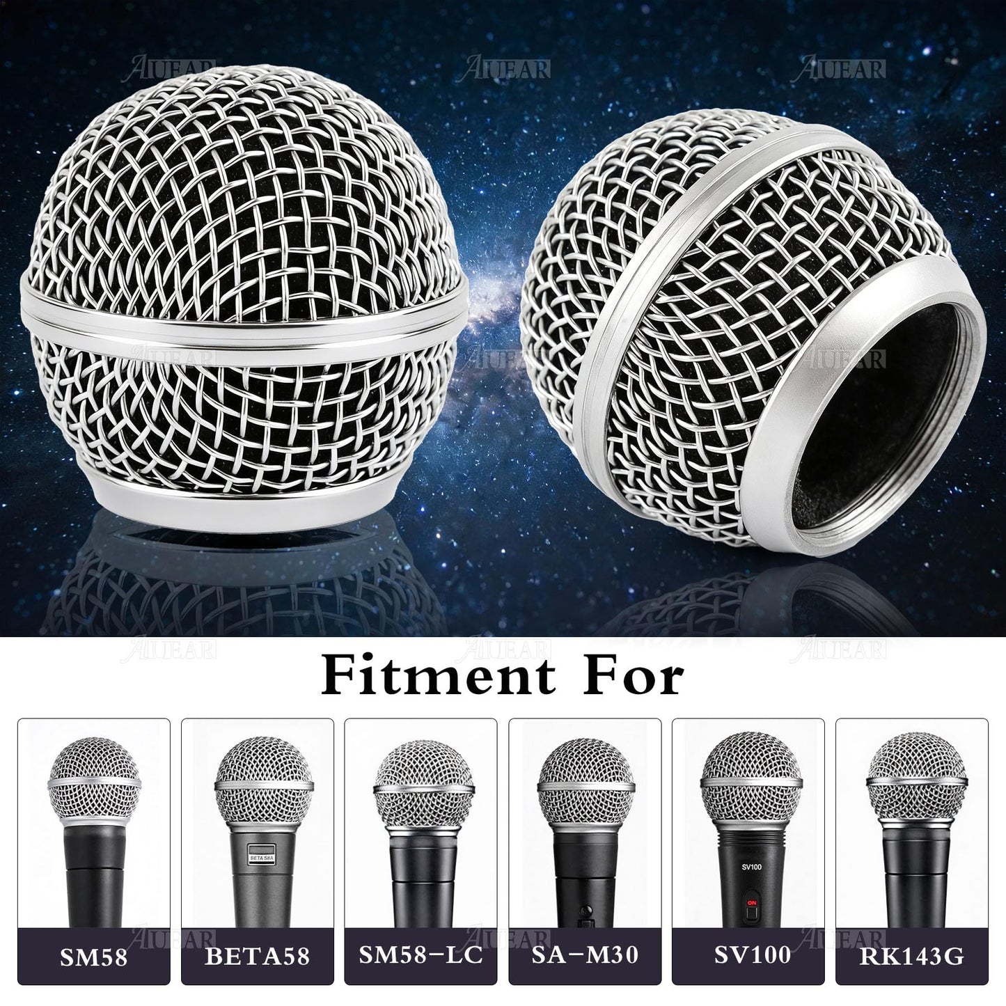 AUEAR, 2 Pack Microphone Grill Grille Ball Head Replace for SM58 BETA58 SM58LC SA-M30 SV100 RK143G Pgx2 Slx2