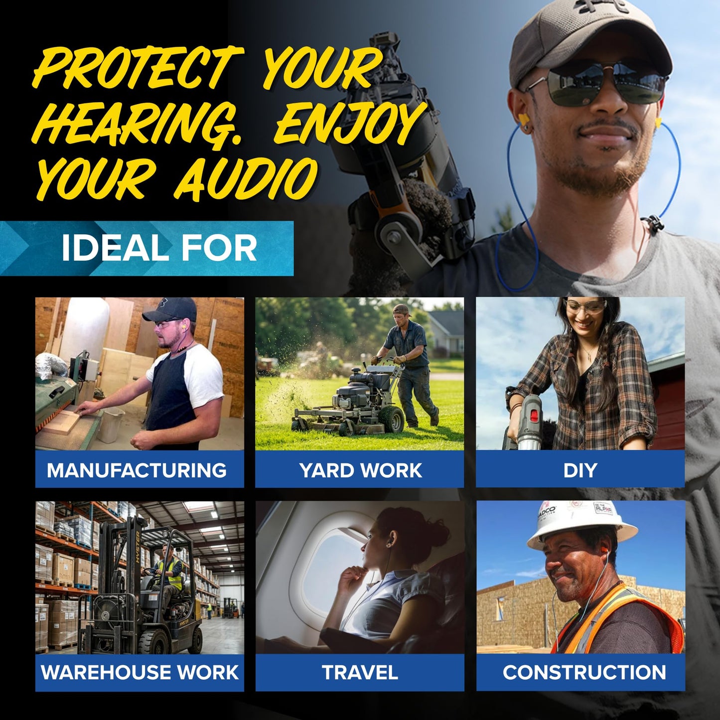 Plugfones Basic Pro Bluetooth Earplug Headphones for Work, OSHA Compliant