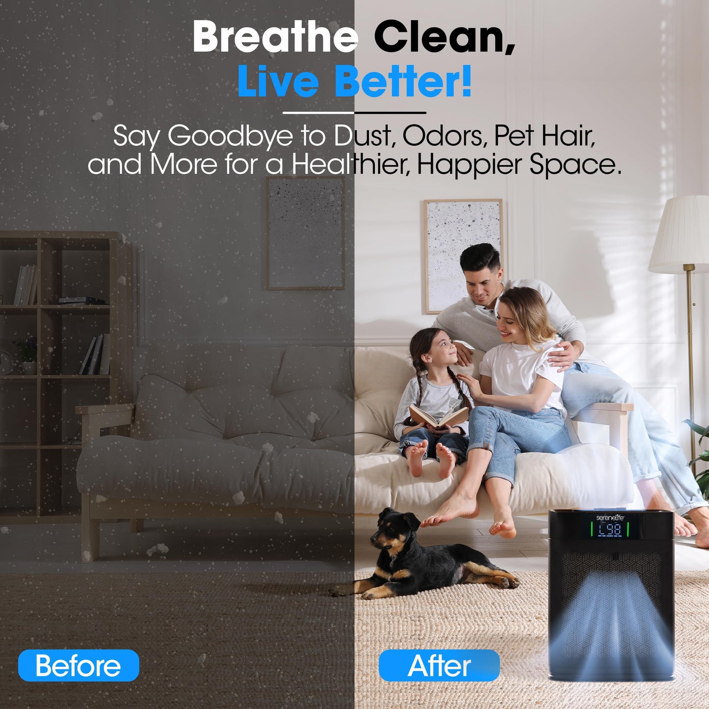SereneLife Air Purifier for Home - Smart Room Air Purifier with Sleep and Automatic Modes, WiFi and App Control, Ultra Quiet, Removes Dust, Pet Hair