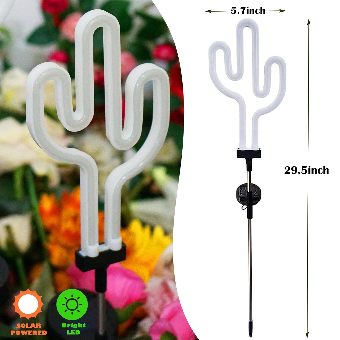 SunKite Cactus Solar Garden Stake Lights - Outdoor Waterproof Neon Lights for Garden, Yard, Lawn, Pathway, Patio, Backyard (2 Pack)