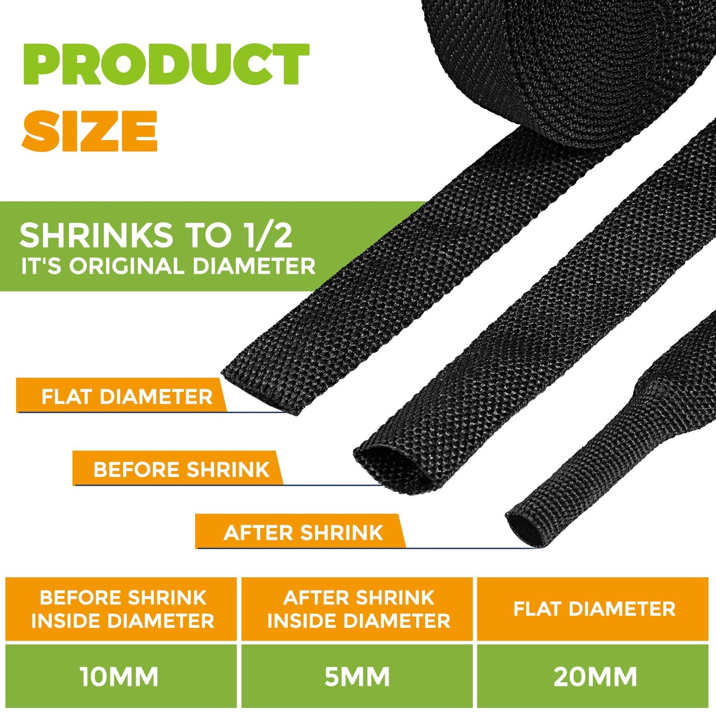26 Ft-3/8 Inch 2:1 Heat Shrink Wire Loom Braided Cable Sleeves,Heat Resistant Fabric Woven Shrink Tubing Wiring Harness for Protection