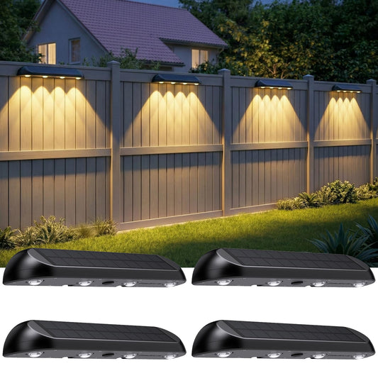 POOWUUDT 11.81inch Solar Fence Lights Outdoor Waterproof, 3-Mode (3000K/4000K/6000K),4 LED with Upgraded High-Efficiency Solar Panel & Wide Beam