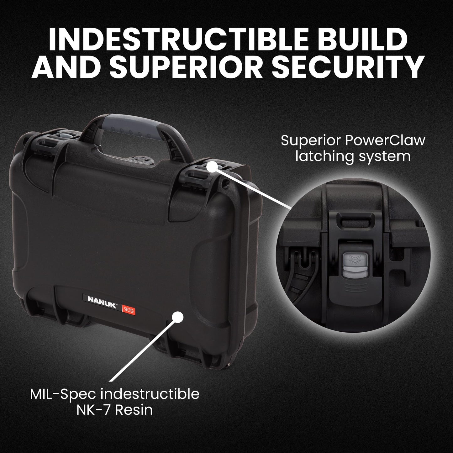NANUK 909 Travel Hard Case with Customizable Cubed Foam - Waterproof Camera Case, 12.6” x 9” x 4.4”, Lightweight, Lockable, Dustproof