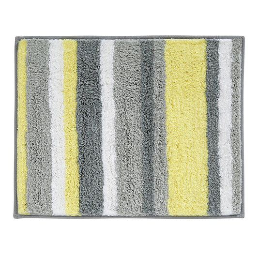 iDesign Stripz Microfiber Polyester Bath Mat, Non-Slip Shower Accent Rug for Master, Guest, and Kids' Bathroom, Entryway, 21" x 17", Gray and Yellow
