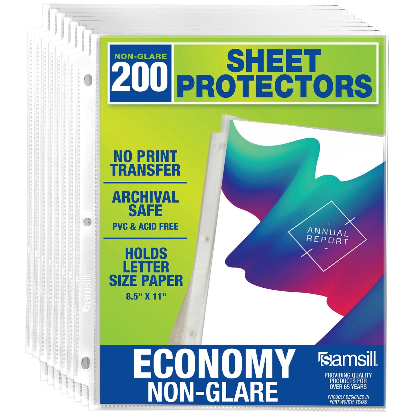 Samsill 200 Pack Sheet Protectors, 8.5x11 Inch Page Protectors for 3 Ring Binder, Standard Weight, Non-Glare Protector, Letter Size, Top Loading, Acid