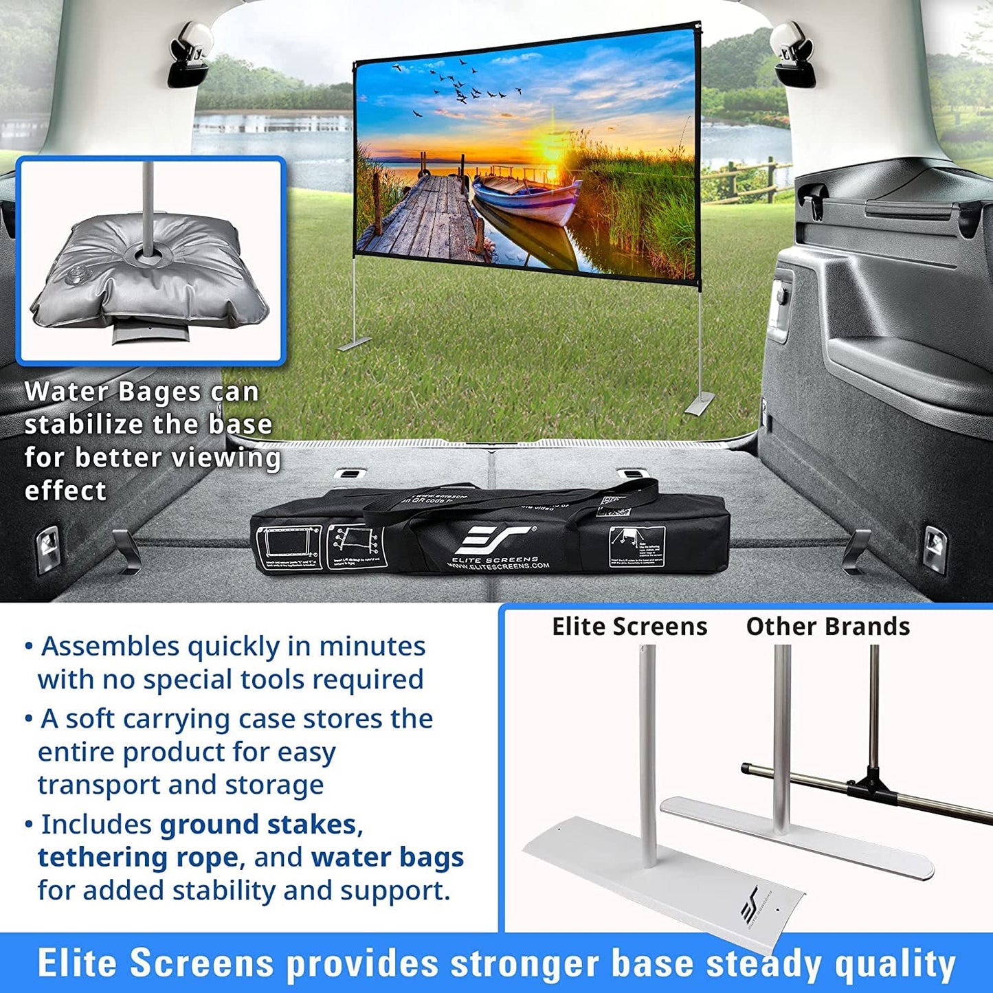 Elite Screens Yard Master Lite, 125-inch Outdoor Projector Screen 16:9 Double Sided Wrinkle-Free Foldable Portable Indoor Movie Projection Screen, |