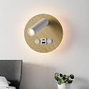 Modern Multi-Purpose Wall Sconces?5.9" Wood Grain Hardwired Wall Light Fixture with USB/Type-C Charging Port for Bedroom/Stdudy, Rotatable Spotlight