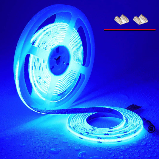 TOPAI 12V COB LED Strip Light Blue Waterproof IP65 16.4ft/5M 480LEDs/M Dotless High Density Self Adhesive Cuttable Flexibl LED Tape Light for Cabinet