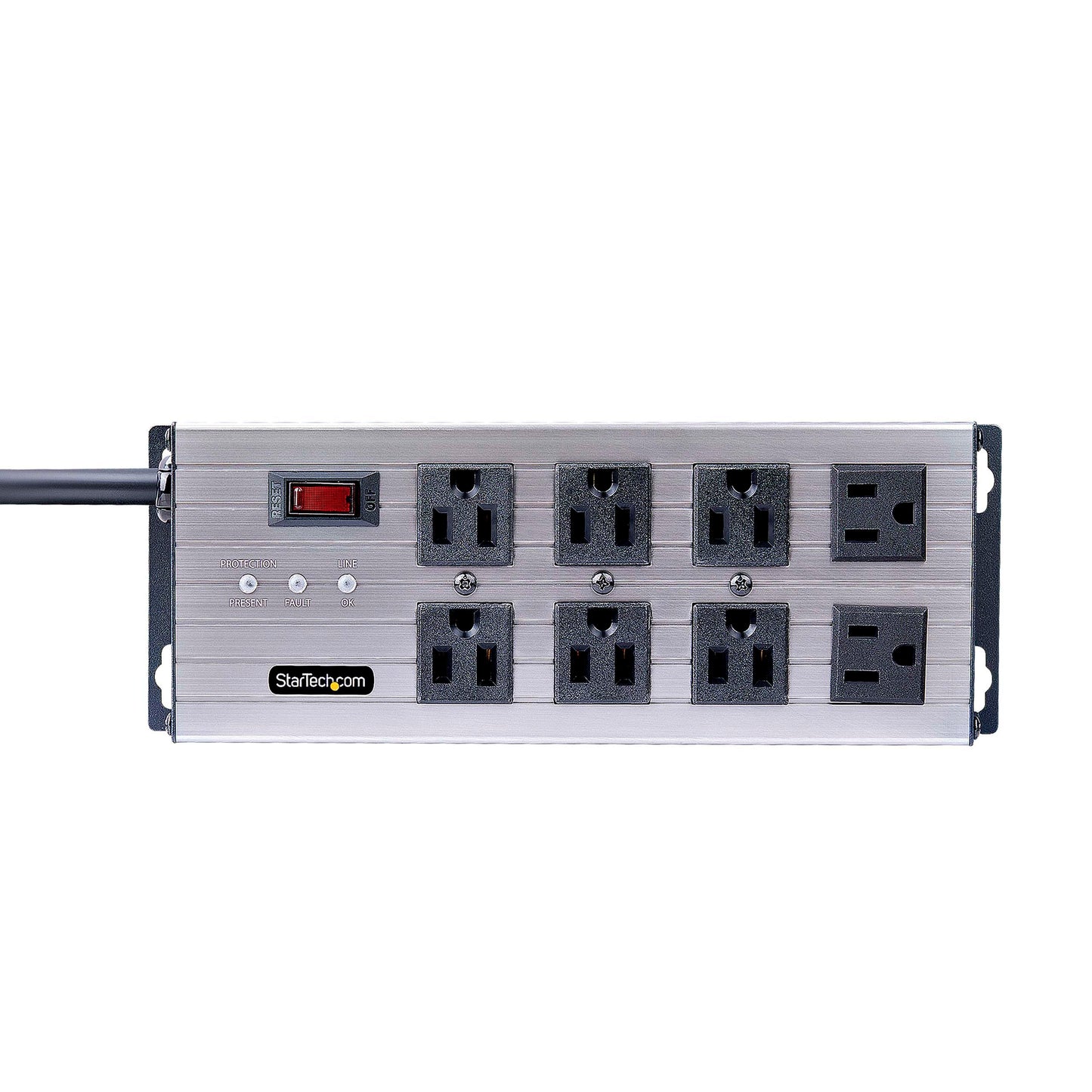 StarTech.com Flat Plug 8-Outlet Heavy Duty Industrial Power Strip 125V/15A with Surge Protector, EMI/RFI Isolation, Mountable PDU, 12ft/3.6m Extension