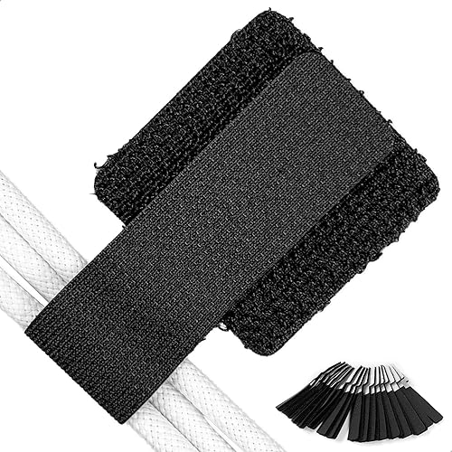 Matenf Under Desk Cable Management Kit - 40 PCS Self-Adhesive Hook & Loop Cable Organizers, Adjustable Cord Hider for Desk, Cable Ties in Office