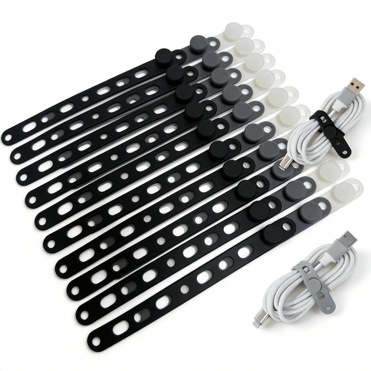 Lantellex 30Pcs Silicone Cable Ties, Office Desk Organizer Accessories, Reusable Wire Ties Management with Lock Buckle, Adjustable Charger Cable Strap