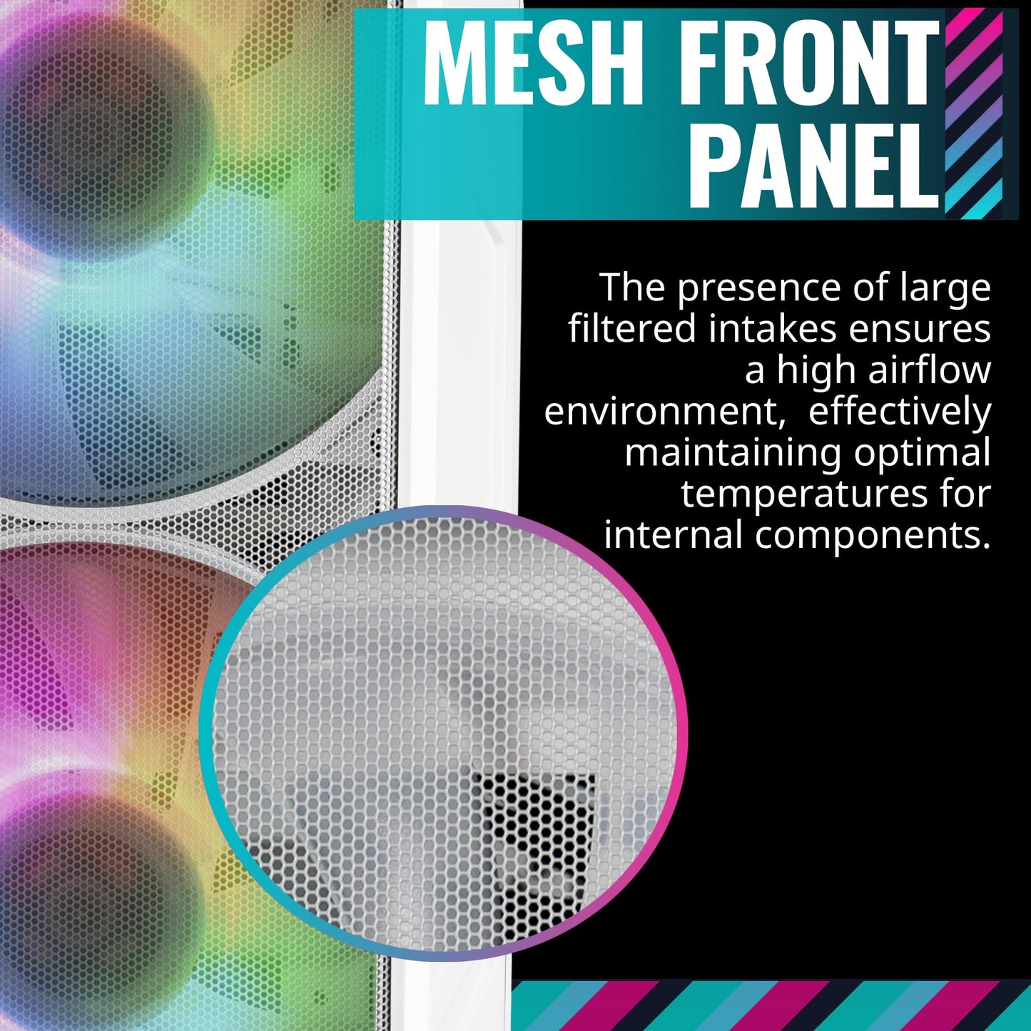 Cooler Master HAF 500 White High Airflow ATX Mid-Tower, Mesh Front Panel, Dual 200mm Customizable ARG Lighting Fans, Rotatable GPU Fan, USB 3.2 Gen 2