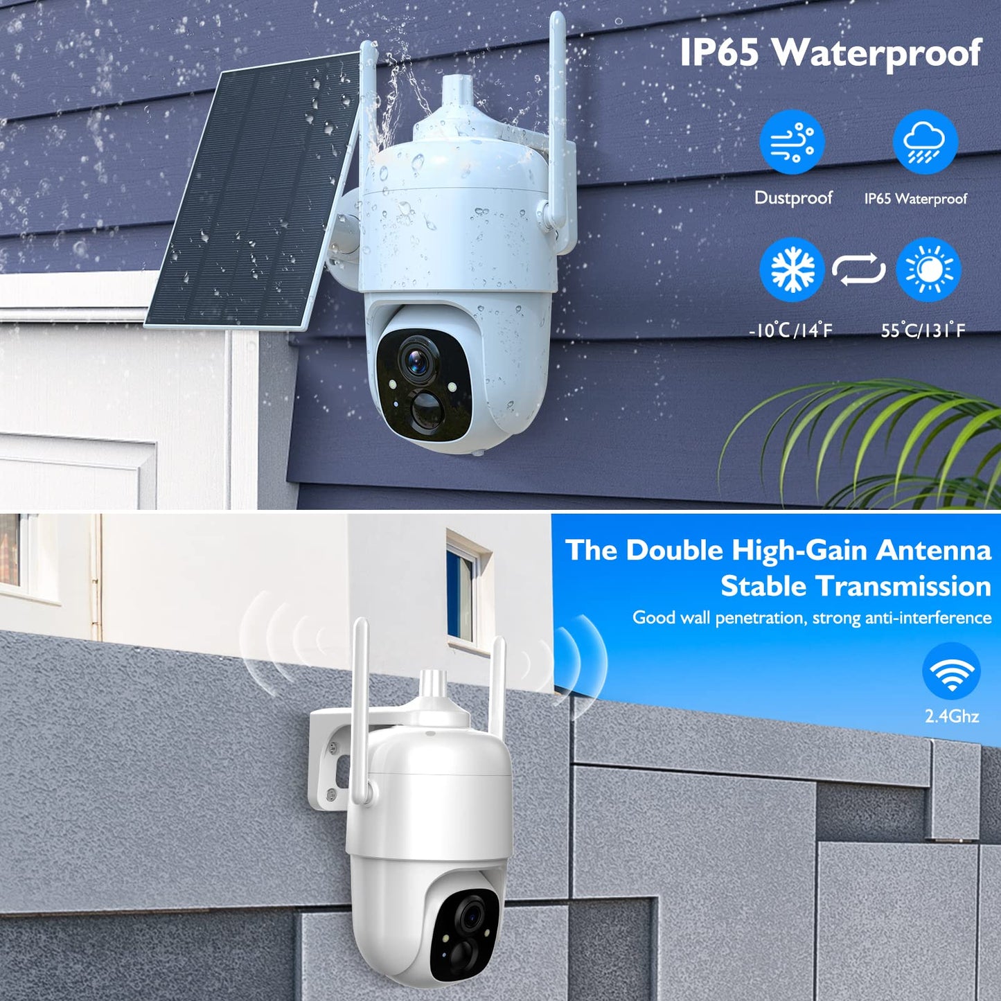 Allweviee Security Cameras Wireless Outdoor, 2K 3MP Pan Tilt 355° View IP65 Waterproof Rechargeable Battery Powered PTZ WiFi Solar Camera with PIR