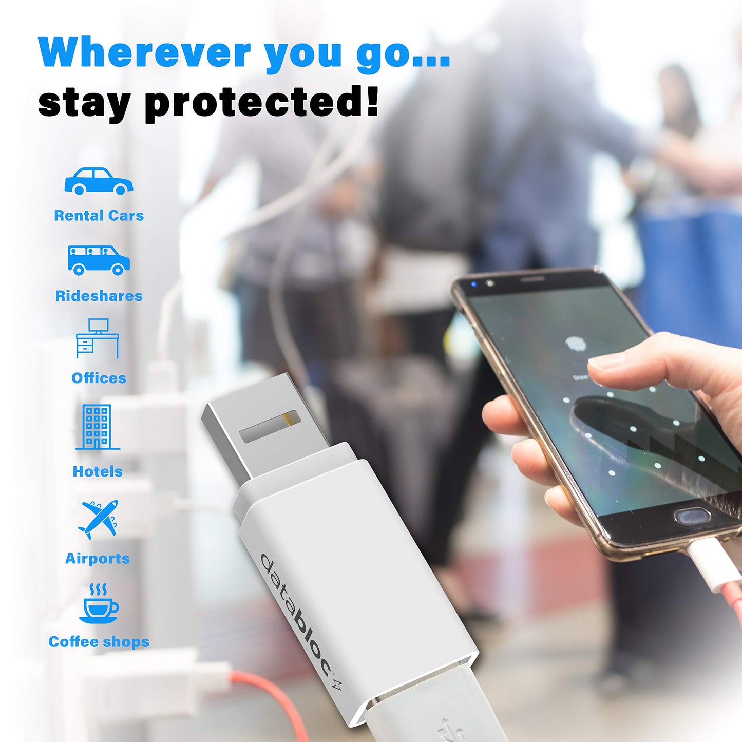 Eyebloc USB A Data Blocker Adapter - Secure Charging to Prevent Juice Jacking - Portable Airport Charger Blocker for On-The-Go Security - Compact USB