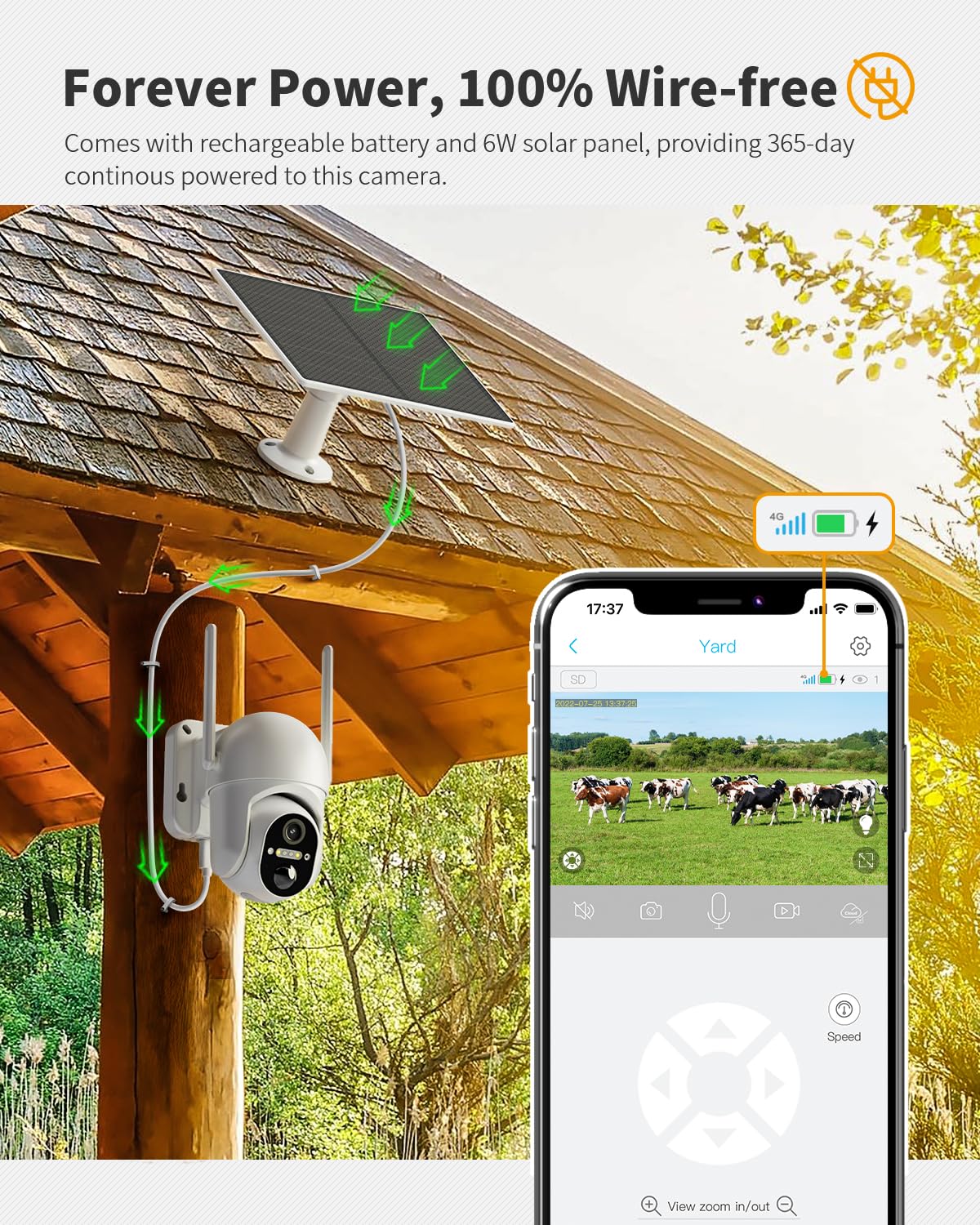 Ebitcam 4G LTE Cellular Security Camera Includes SIM Card(Support Verizon/AT&T/T-Mobile), 2K Solar Outdoor Cam Wireless Without WiFi Needed, 360° Live