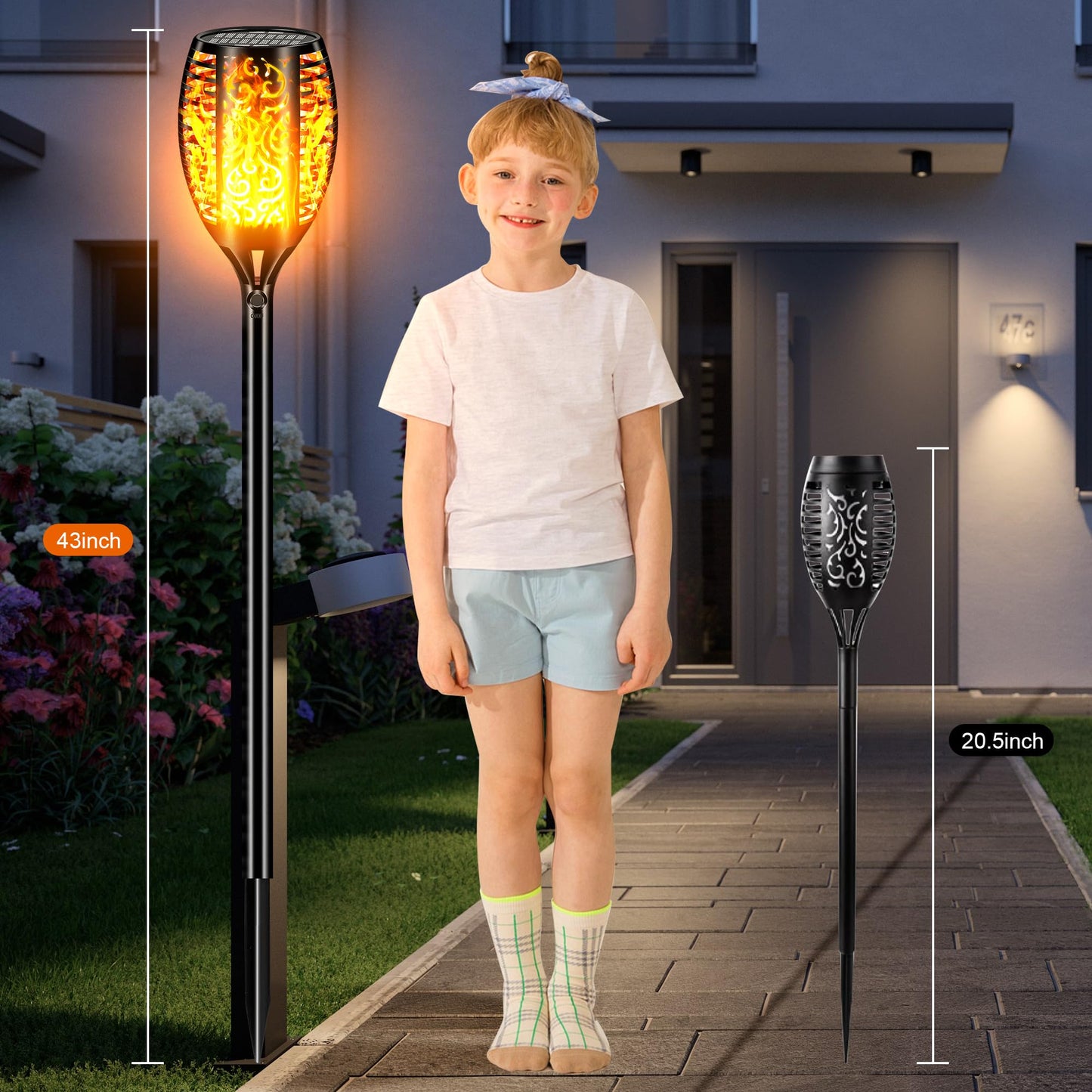 Uni PNR Upgraded Larger Solar Lights Outdoor Waterproof 96 LED, 43" Outdoor Lights, Solar Torch Light with Flickering Flame, Led Lights for Garden