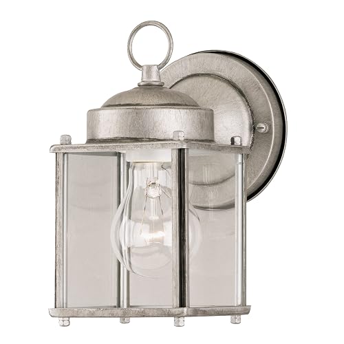 Westinghouse 6468400 One-Light Exterior Wall Lantern, Antique Silver Finish on Steel with Clear Glass Panels