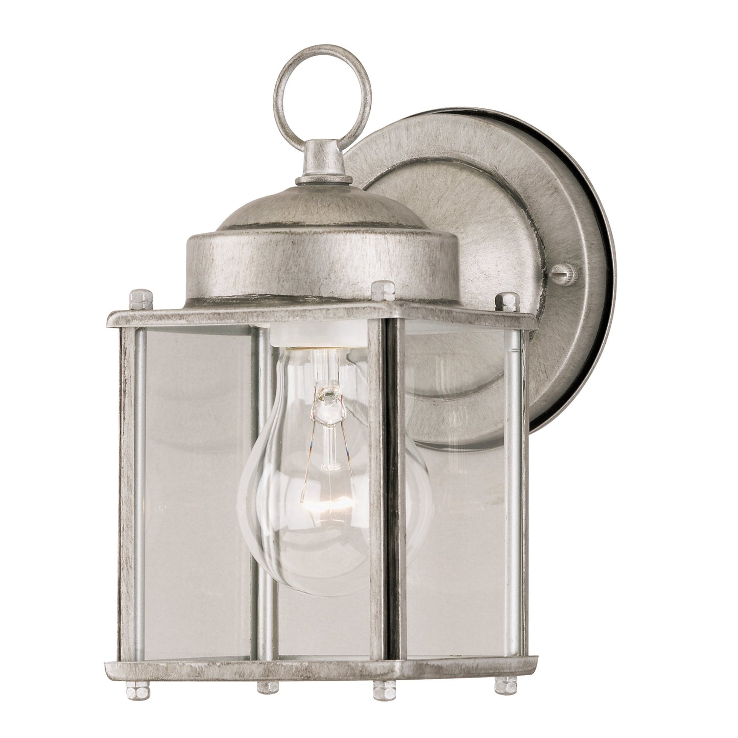 Westinghouse 6468400 One-Light Exterior Wall Lantern, Antique Silver Finish on Steel with Clear Glass Panels
