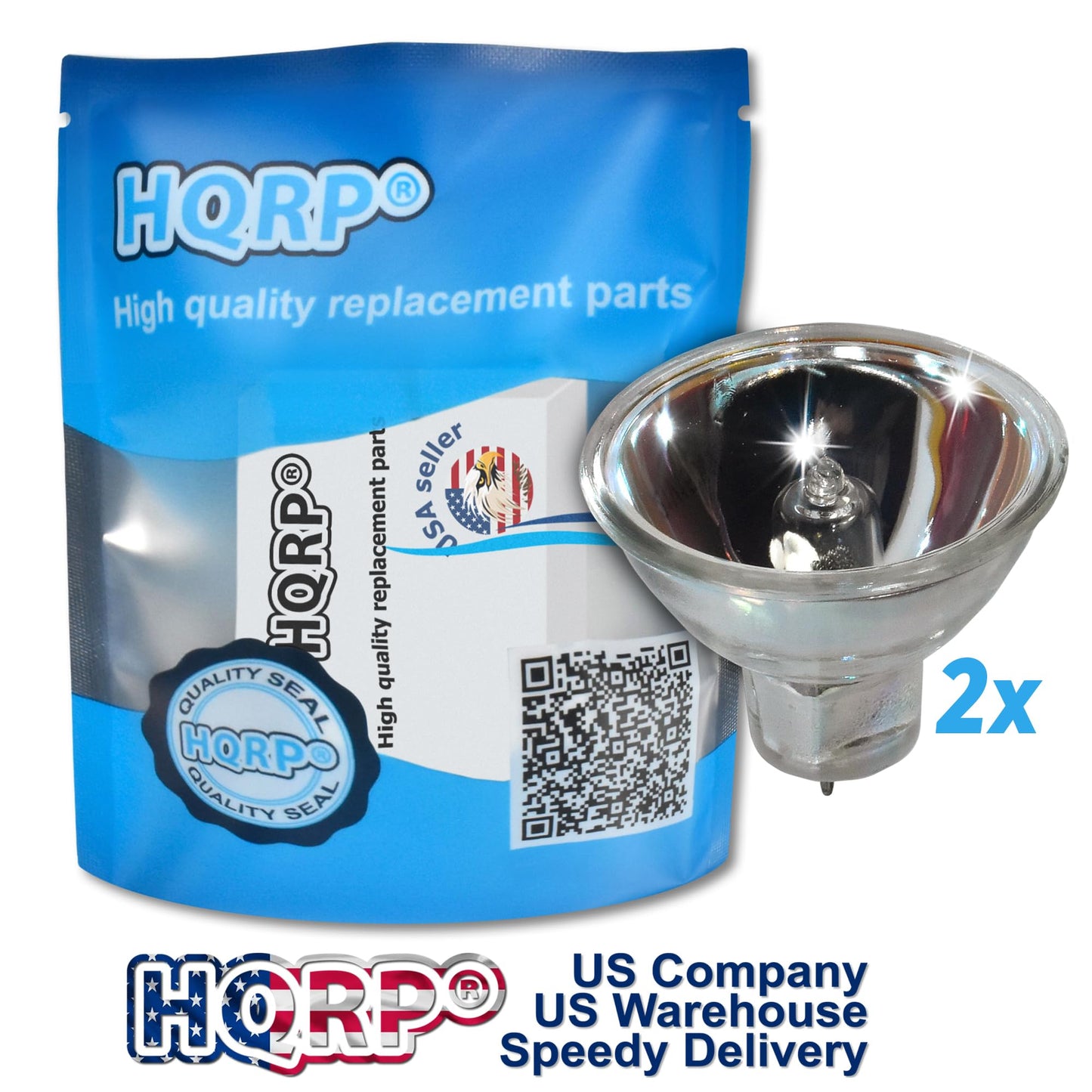 HQRP 2-Pack 15V 150W MR16 Shape GZ6.35 Base Halogen Lamp Compatible with EFR EFR15V150W, 64634 HLX, 64634HLX, 6423, FO Focusline 409713, Osram 54210