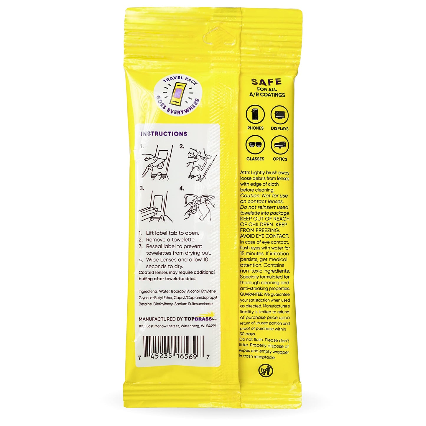 See Clear Original Lens Cleaning Wipes - Pre-Moistened Eyeglass & Screen Cleaning Cloth Towelettes - Streak Free, Scratch Free Lens & Electronic