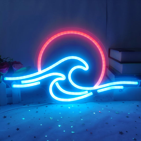 Sunrise Sunset Neon Sign Dimmable Wave Tropical Sunrise Ocean Neon Sign Surf Room Decor for Living Room Bedroom Office Bar Birthday Party Christmas