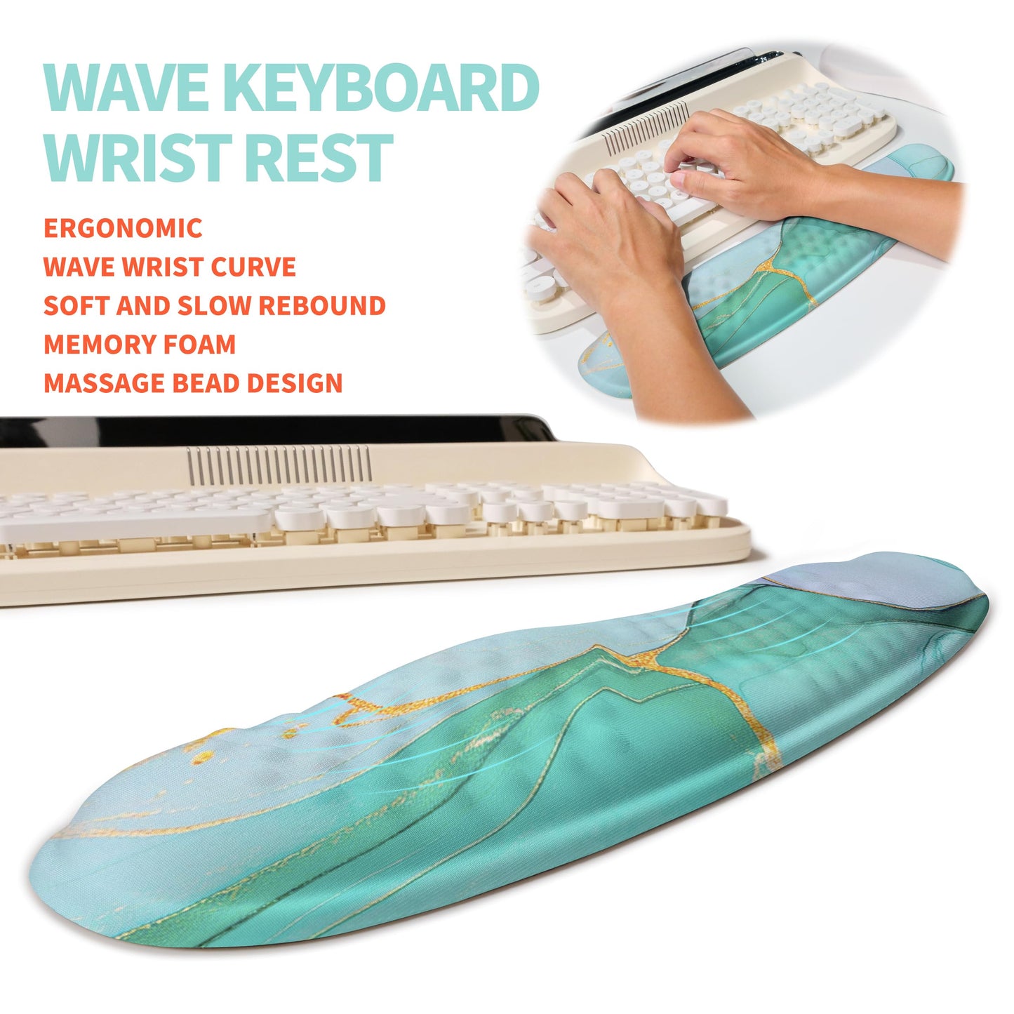 KUOSGM 2-in-1 Ergonomic Set, Wave Rise Keyboard Wrist Rest and Massage Bulge Slope Mouse Pad Wrist Support, Cushion Memory Foam Integrated to Relieve