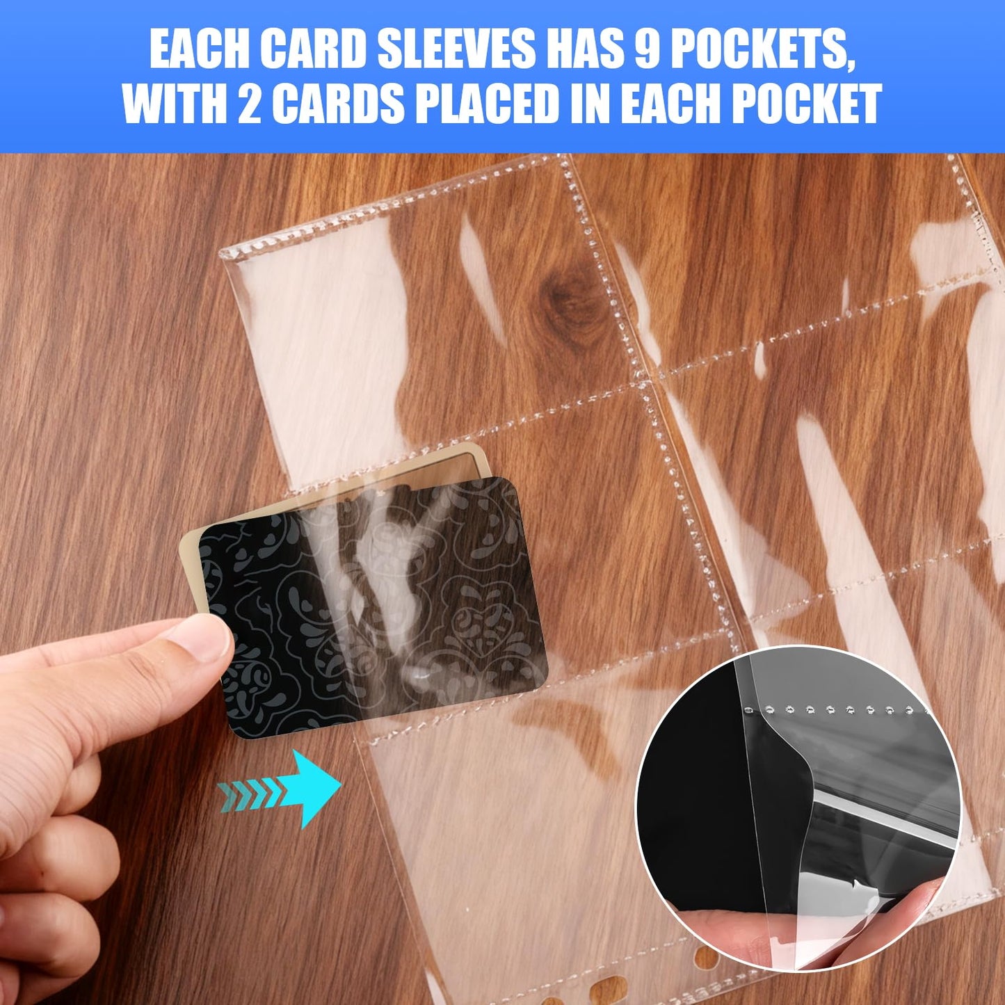 400 Pack 9 Pocket Card Sleeves Binder Sheets, Trading Card Sleeves for 3 Ring Binder, Holds 7200 Cards, Card Holder Binder Pages Protectors Fit