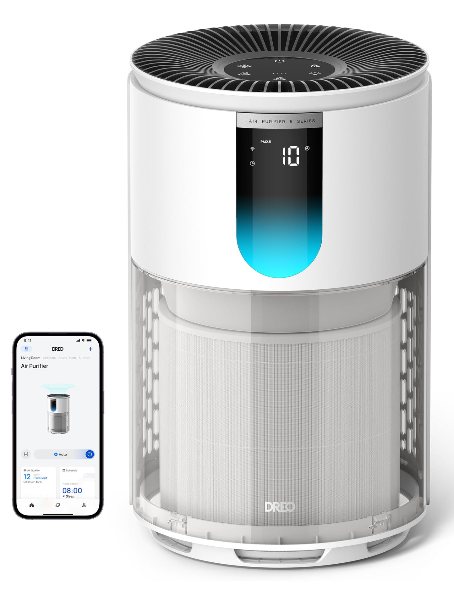 DREO Smart Pet Air Purifier 539AS, Home 3-Stage HEPA Air Cleaner with Wi-Fi/Voice/Alexa, Smoke, Dust, Pollen, Odor, PM2.5 Quality Monitor, 4 Fan
