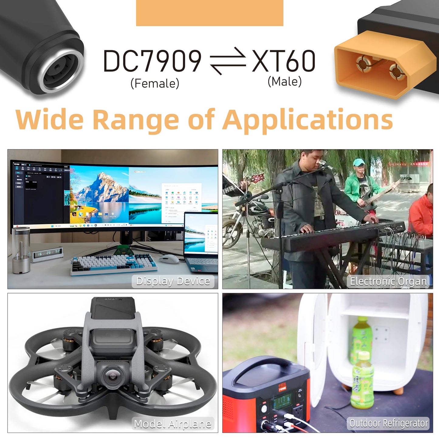 Magiclifee XT60 to DC 8mm Adapter, XT60 Male to DC 7909 Female Wireless Connectors for Solar Panel, Lipo Battery, Portable Power Station, Solar