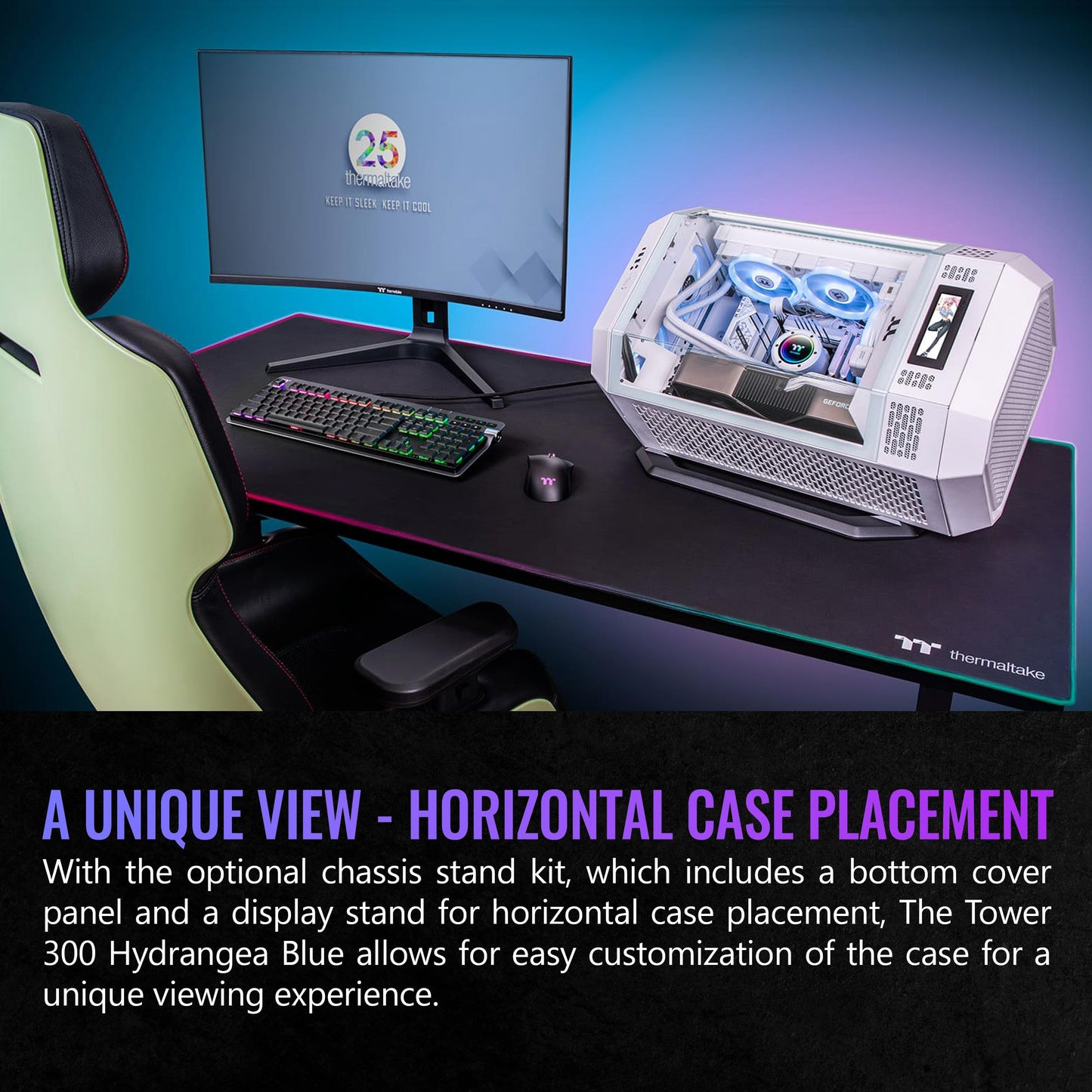 Thermaltake Tower 300 Hydrangea Blue Micro-ATX Case; 2x140mm CT Fan Included; Support Up to 420mm Radiator; Optional Chassis Stand Kit Allows