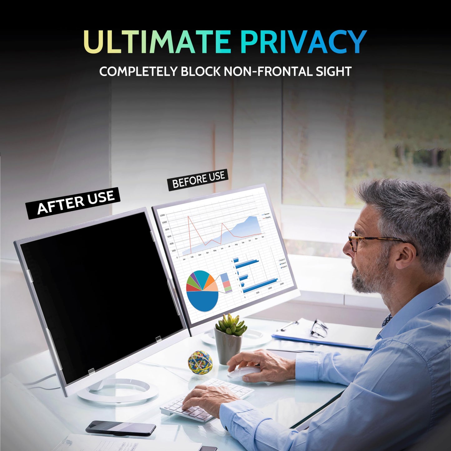 Peslv [2-Pack] 24 Inch Privacy Screen for Computer Monitor 16:9 Aspect Ratio, Eye Protection Anti Blue Light Glare Shield, 24inch Removable Black