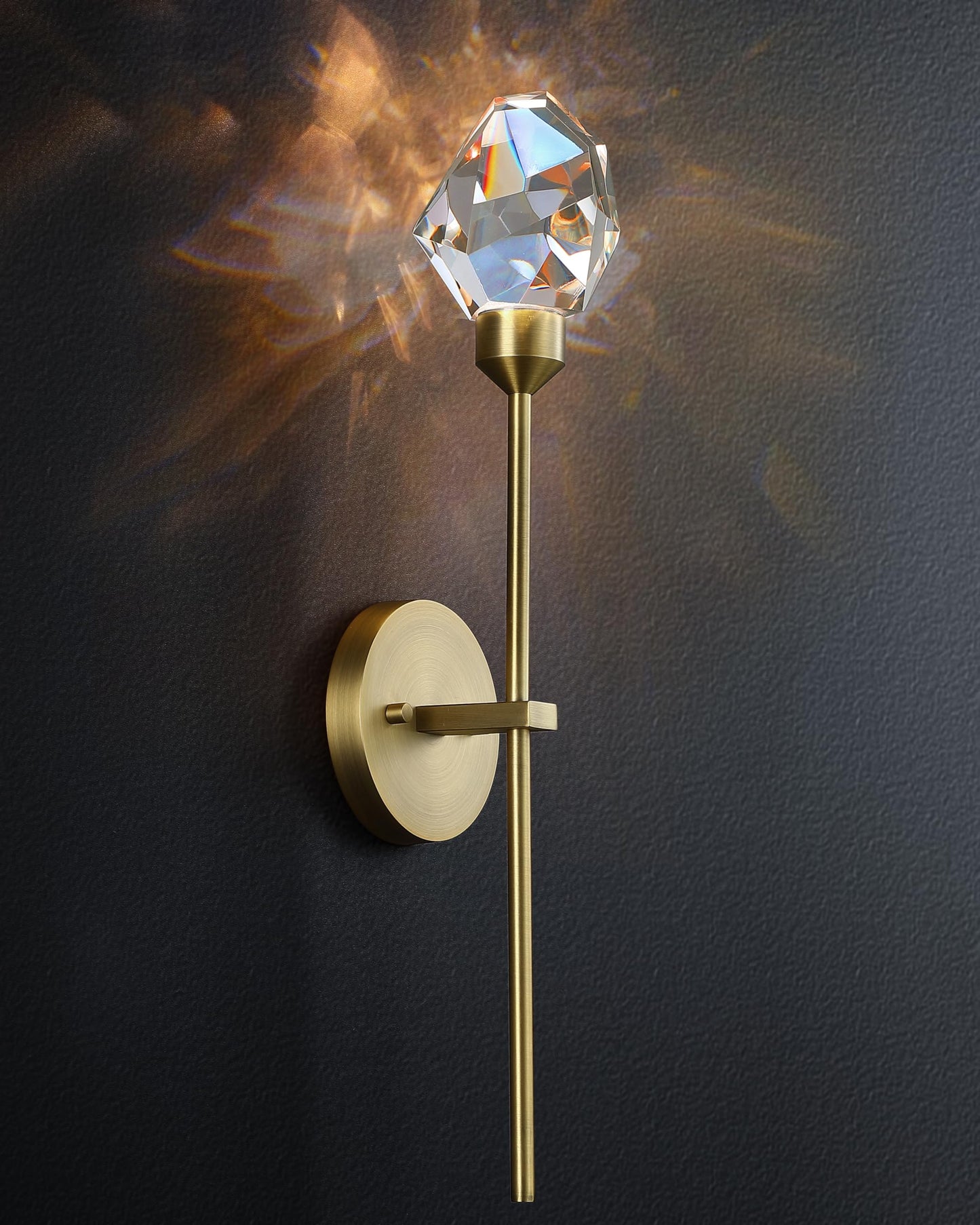 Untrammelife Indoor Crystal Wall Sconce, Brushed Brass Gold Hardwired Wall Light Fixture 3 Color Temperature 3000K-4000K-5000K 8W Dimmable LED Modern