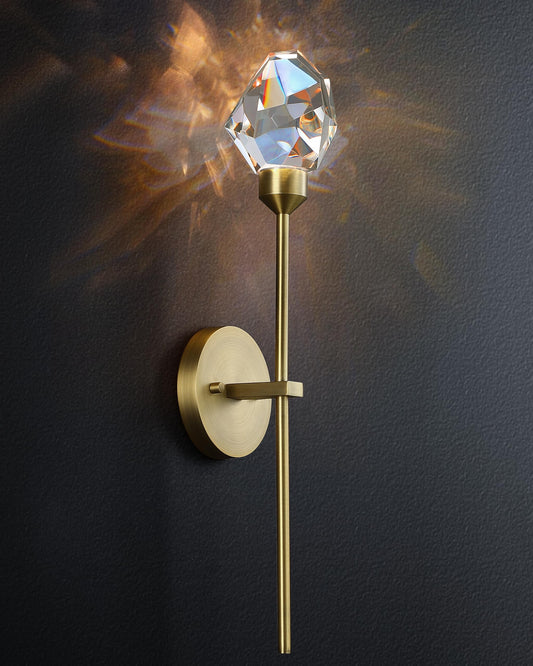 Untrammelife Indoor Crystal Wall Sconce, Brushed Brass Gold Hardwired Wall Light Fixture 3 Color Temperature 3000K-4000K-5000K 8W Dimmable LED Modern