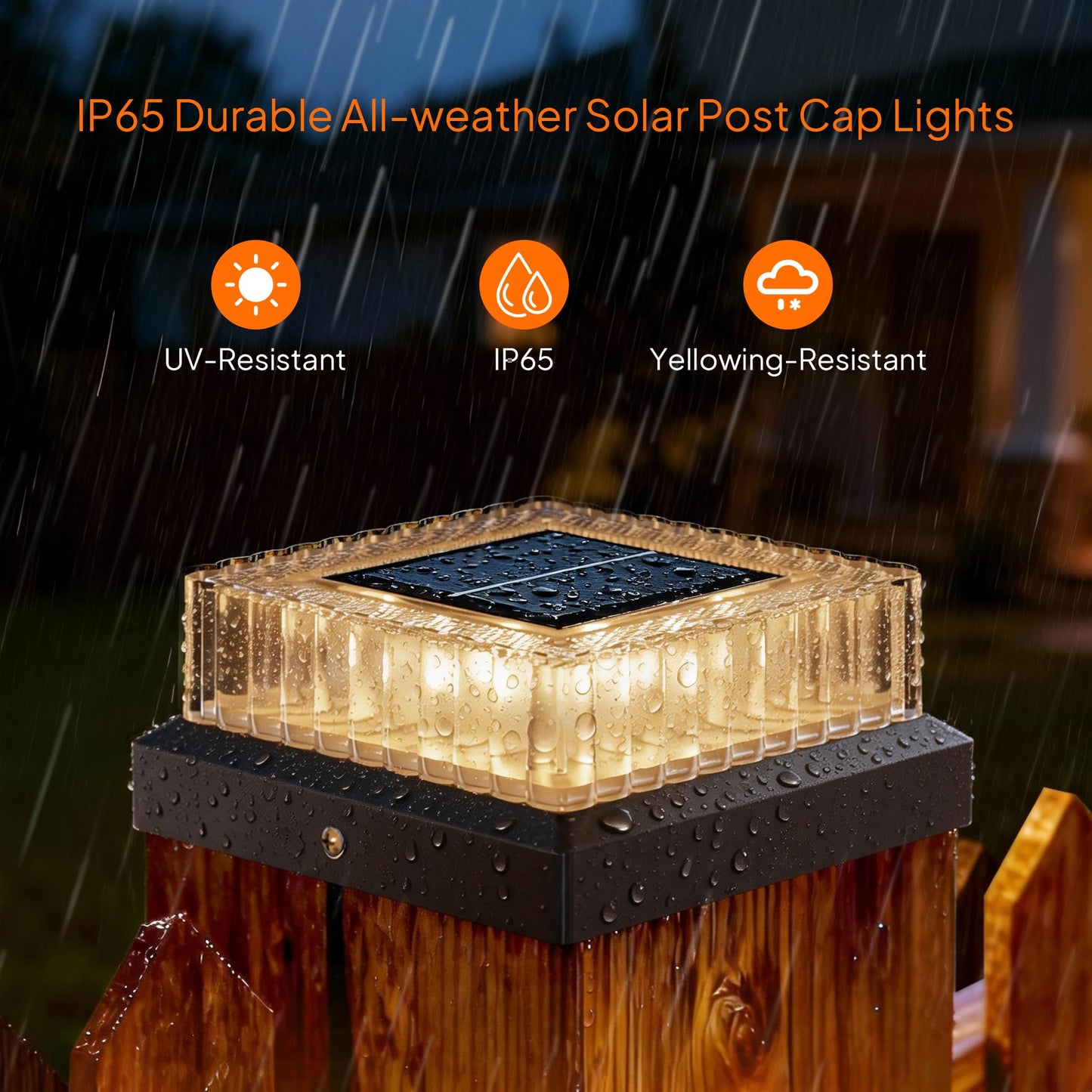 Hiromeco 4x4 Solar Post Cap Lights: 8 Pack Fence Post Lights Outdoor 3000K with Clear Lampshade, IP65 Waterproof 10-12H Lasting and Easy Install