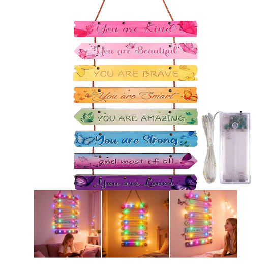 Dorblely Girl Room Decor with LED Light, Inspirational Room Decor for Teen Girls Wooden Butterfly Wall Decors for Girls Bedroom Decorations