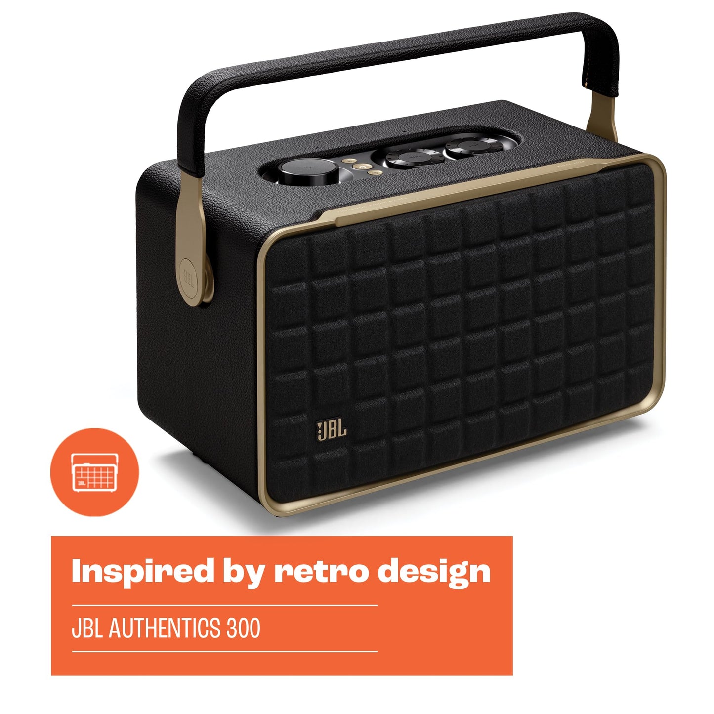 JBL Authentics 300 Portable Wireless Bluetooth Speaker (Black/Gold)