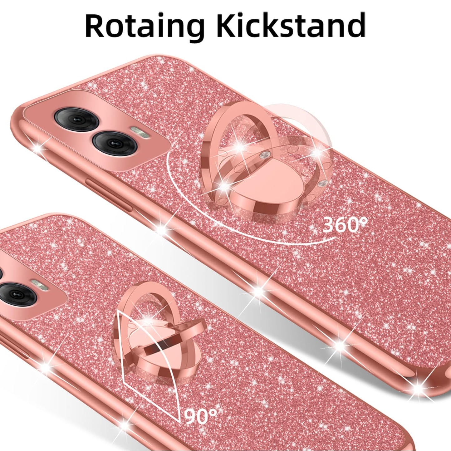 nancheng Cute Bling Glitter Phone Case for Motorola Moto G Power 5G 2024 Luxury Sparkly Soft TPU Anti Scratch Anti-Drop Cover with Ring Stand