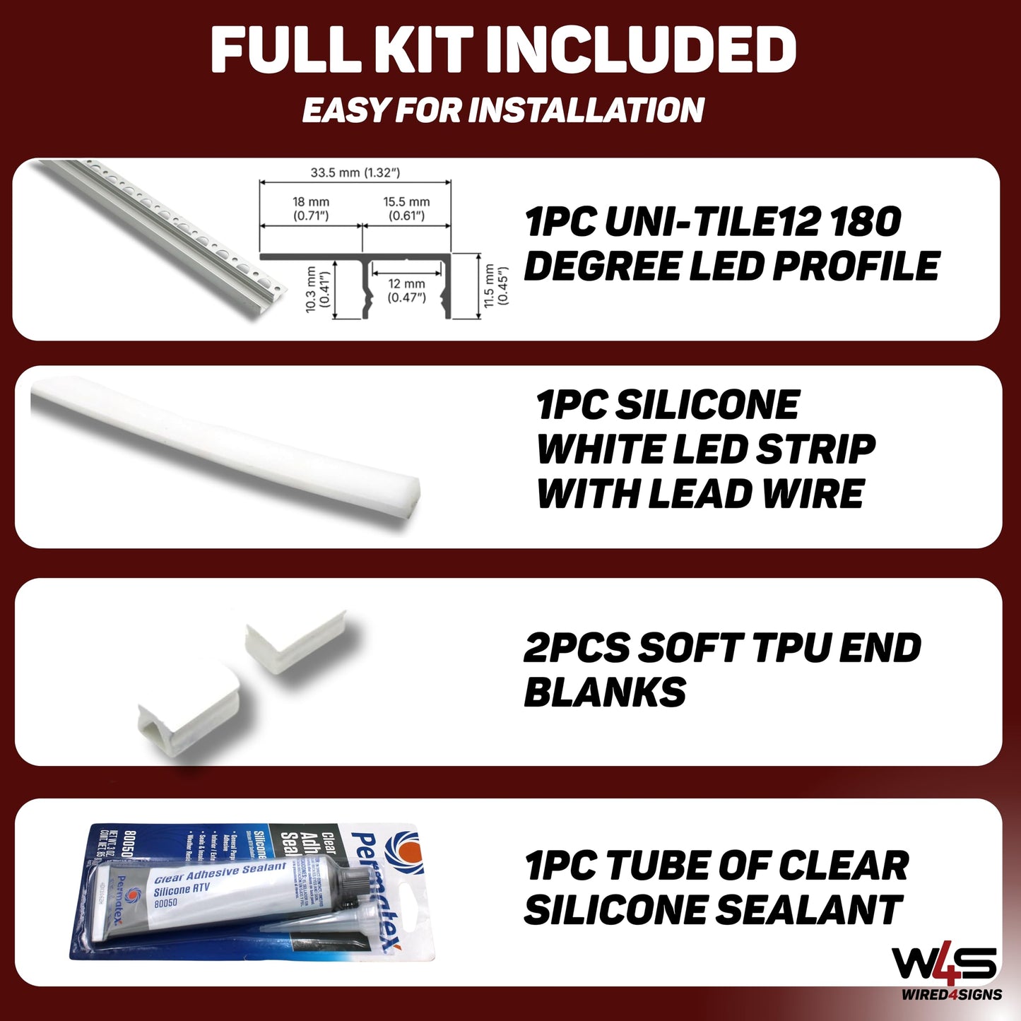 Wired4Signs Nicho Series White LED Tile Edge Light Strip Kit 24V DC Warm White 3000K Waterproof Silicone Profile Dimmable for Bathroom Shower Accent