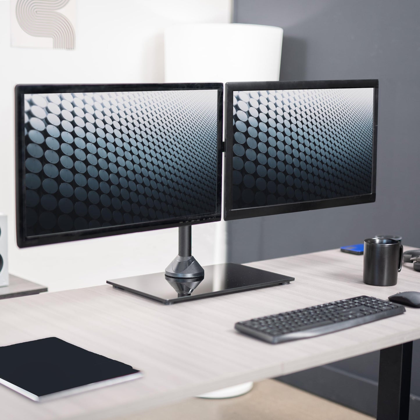 VIVO Freestanding Dual Monitor Stand with Sleek Glass Base and Adjustable Arms, Mounts 2 Screens up to 32 inch and 22 lbs Each, Black, STAND-V002FG