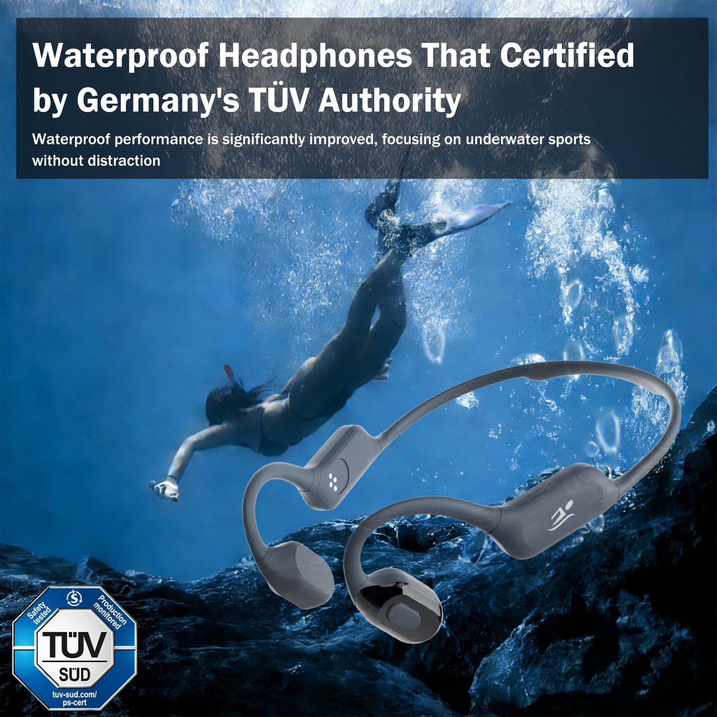 Swimming Bone Conduction Headphones with Night Safety Light, IP68 Waterproof 32G MP3 Memory, Soft Silicone Underwater Headphones,Submersible Sport…