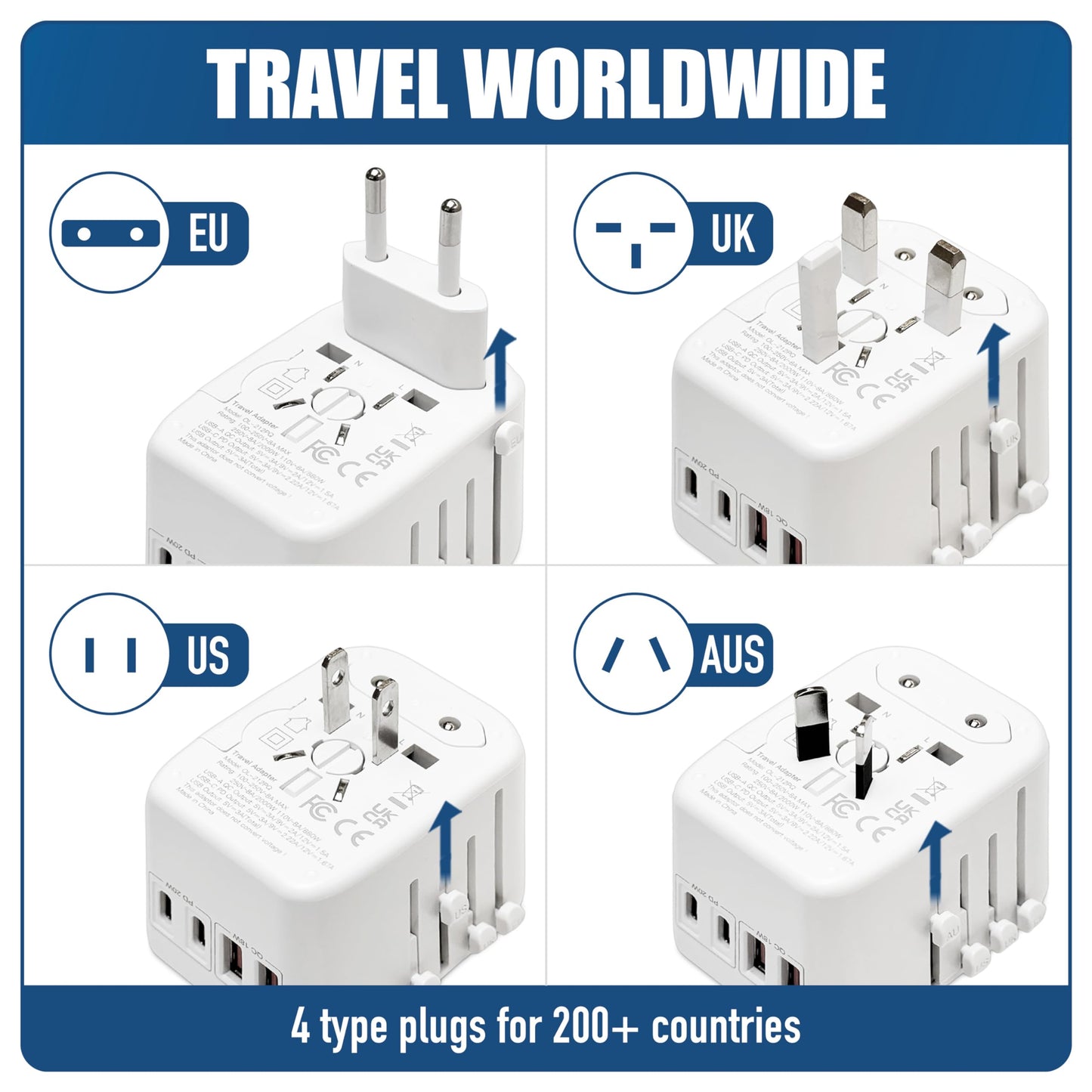 Cruise On Universal Travel Adapter, Cruise Approved (incl Royal Caribbean, Disney, MSC) - International Power Adapter [2 USB-C, 2 USB, AC] World…