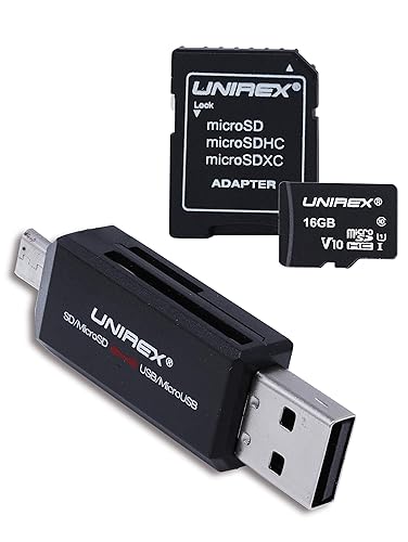Unirex MSW-165S MicroSD Card with Full Sized Adapter and MicroSD/SD reader to Micro USB/USB, Works With Any Product with MicroSD or SD Card Slot