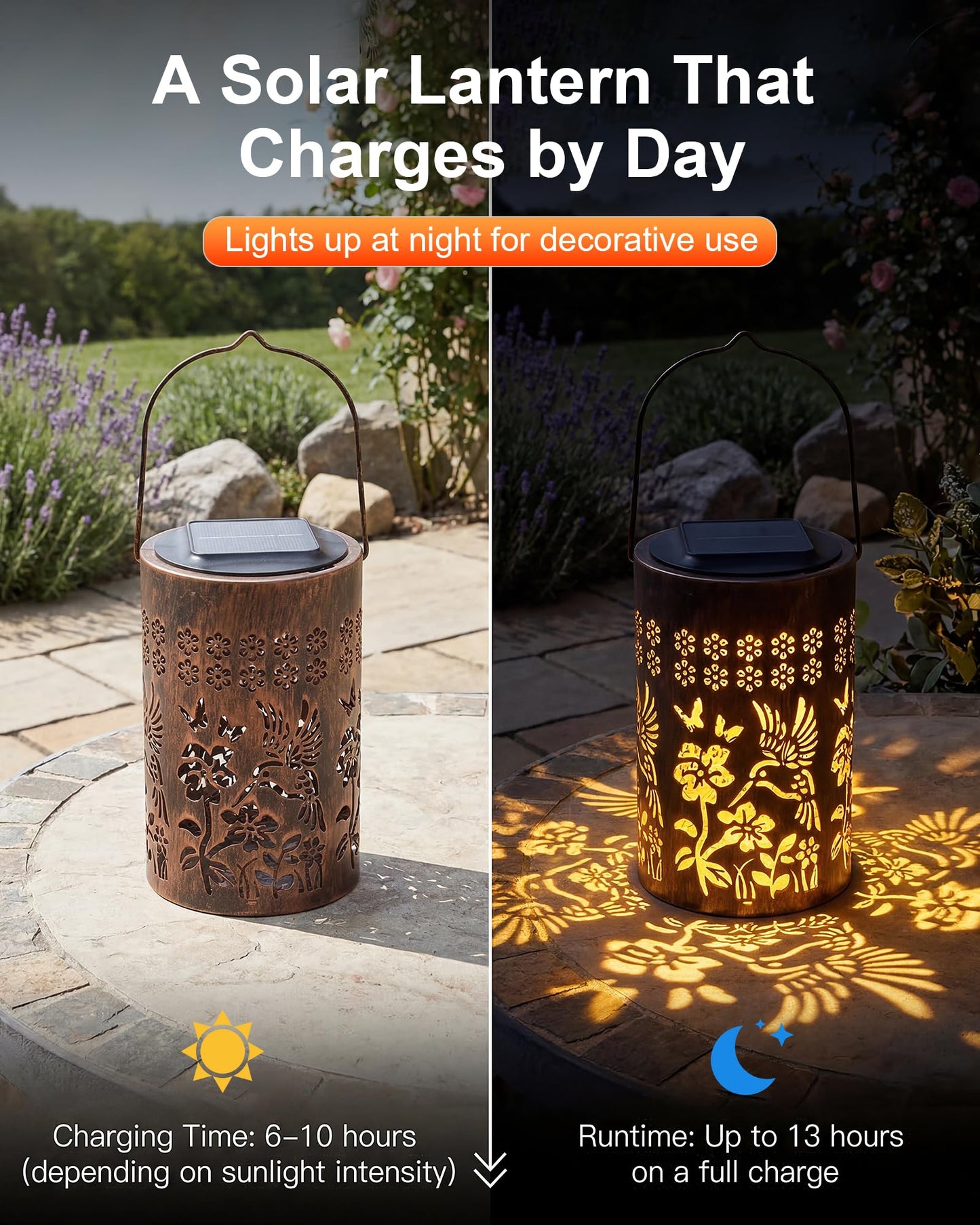 Solar Lanterns Outdoor Waterproof, Mothers Day Gifts for Mom, Hummingbird Garden Decor Gift for Women or Grandma, Hanging or Tabletop Lantern