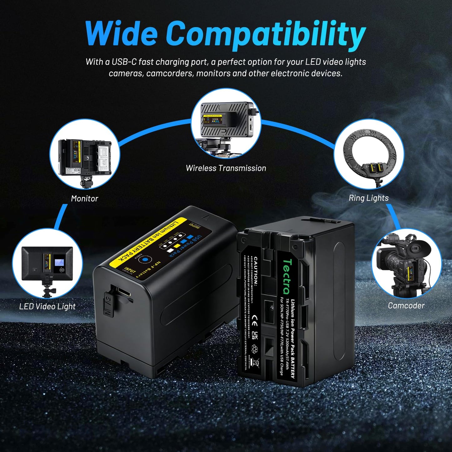 Tectra 2-Pack NP-F750 Battery for Sony NP-F970 NP-F975 NP-F980 NP-F960 NP-F770 NP-F550 Battery and Sony Handycam Camcorders for YONGNUO Godox LED