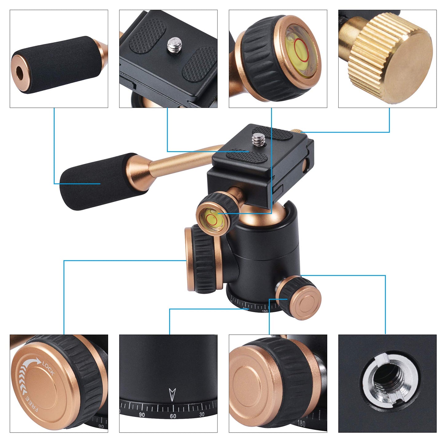 Tripod Head, Flexi-Tilt Universal Ball Head with Quick Release Plate, 1/4 Screw for DSLR Camera, Video Camcorder, Cellphone/Pad, Mirrorless Cameras