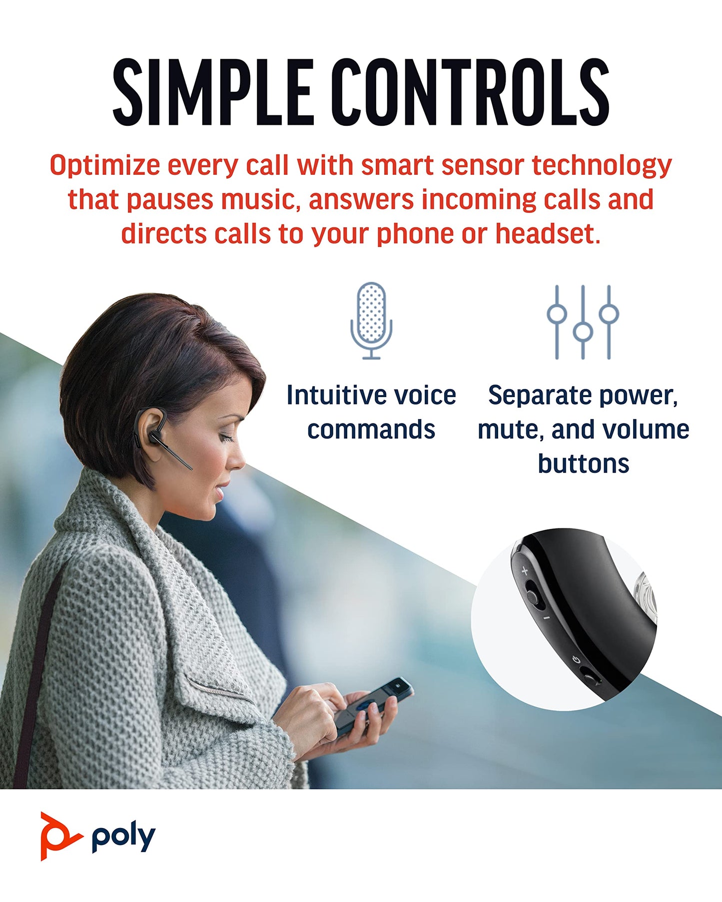 Poly Voyager Legend Wireless Headset (Plantronics) - Single-Ear Bluetooth w/Noise-Canceling Mic - Voice Controls - Mute & Volume Buttons - Ergonomic